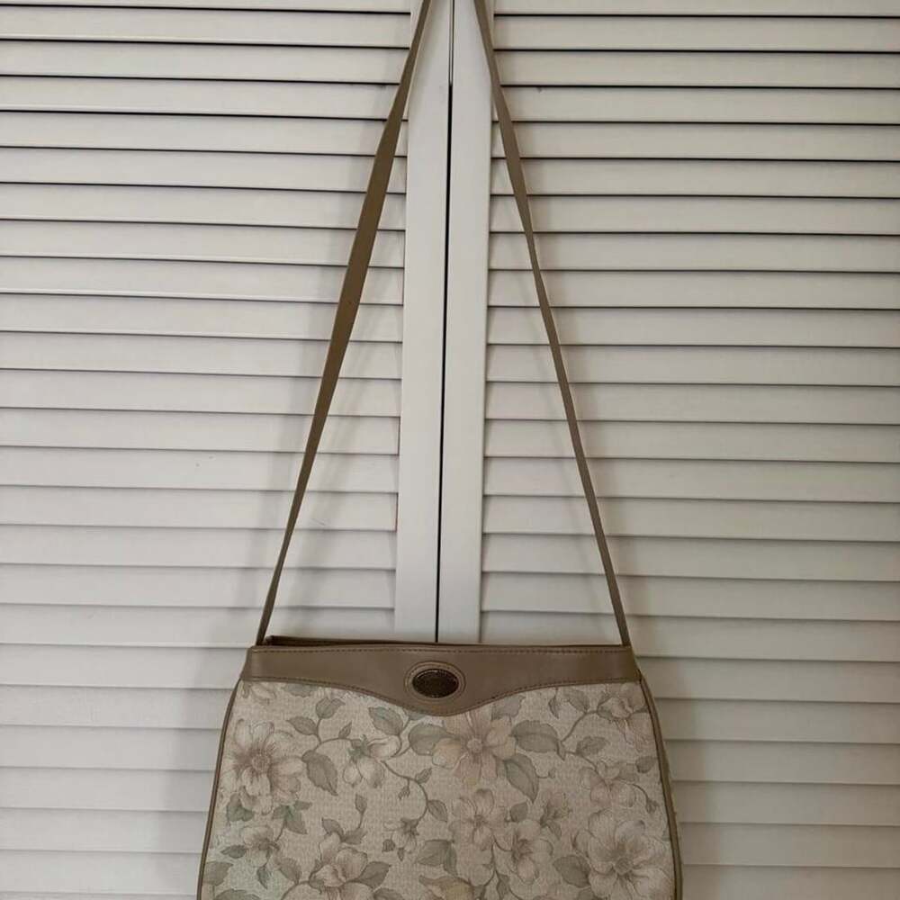 Sasson Vintage Floral Print Shoulder Bag Cream Beige
